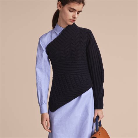 burberry one-shoulder cable knit cashmere sweater|Burberry knitwear for women.